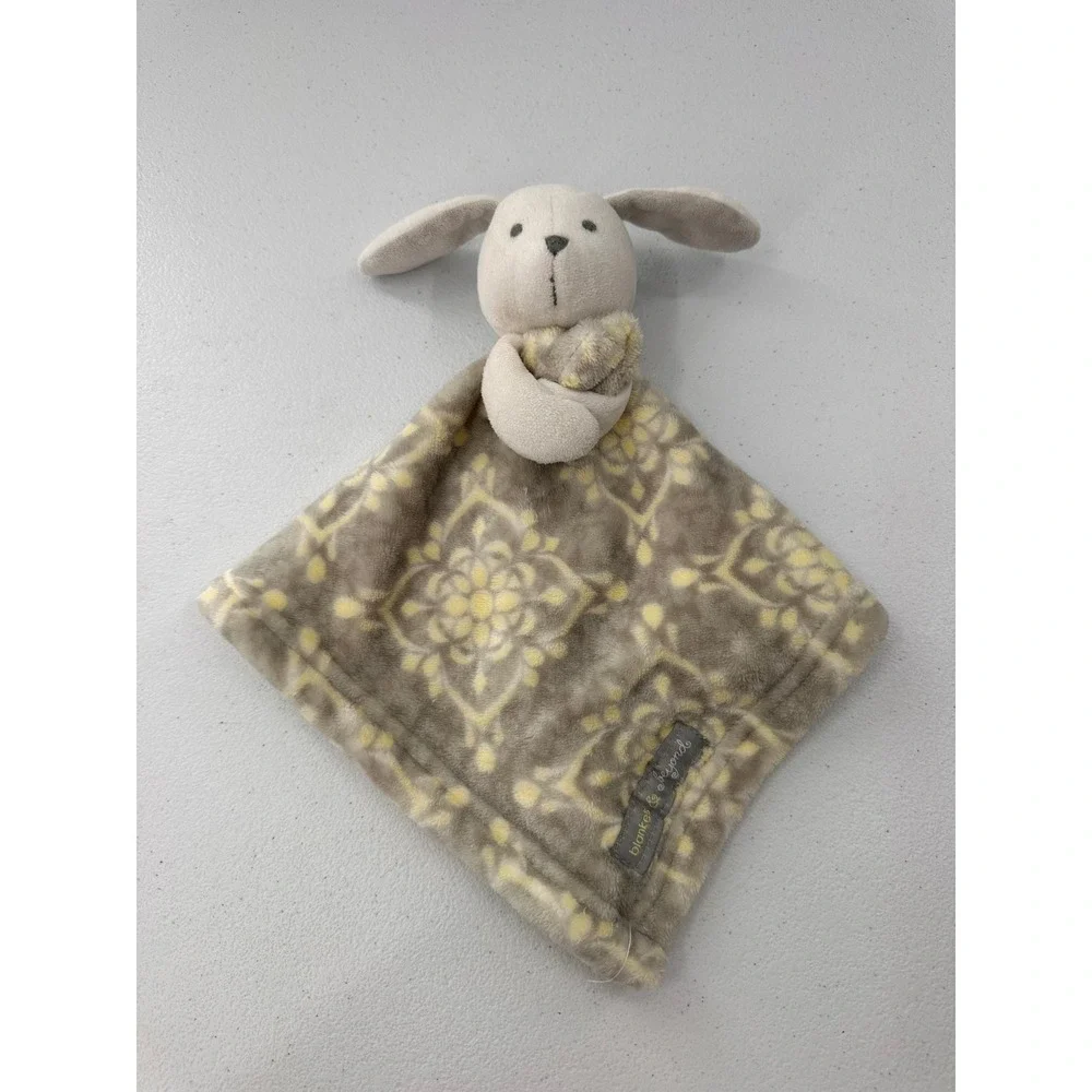 Blankets & Beyond Bunny Lovey Security Blanket Gray Yellow Floral Plush Kids Toy